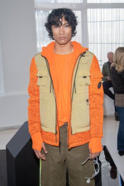 New York Men's Day - Presentation - February 2023 New York Fashion Week. February 10, 2023, New York, New York, USA: A model poses during the Cross Eyed Moose presentation at Daylight Studio during New York Fashion Week 2023