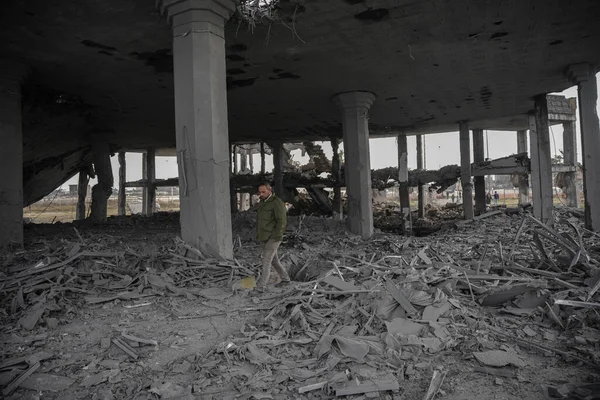 Srail Dün Gece Gazze Şeridi Bombalamasının Etkileri Şubat 2023 Gazze — Stok fotoğraf