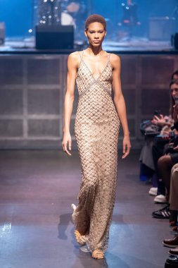 Cucculelli Shaheen - Runway - February 2023 New York Fashion Week. February 13, 2023, New York, New York, USA: A model walks the runway at the Cucculelli Shaheen fashion show at Webster Hall during New York Fashion Week 2023 
