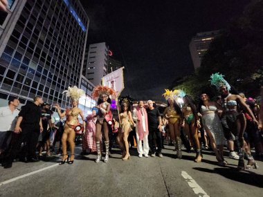 Street Carnival in Sao Paulo. February 15, 2023, Sao Paulo, Brazil: Banda do Candinho parades through the streets of Bela Vista and central region during carnival on Wednesday (15).