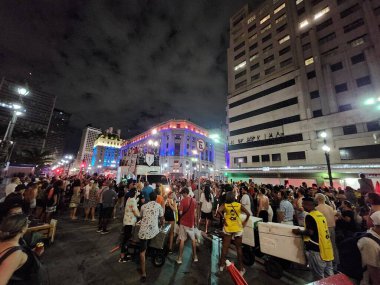 Street Carnival in Sao Paulo. February 15, 2023, Sao Paulo, Brazil: Banda do Candinho parades through the streets of Bela Vista and central region during carnival on Wednesday (15).