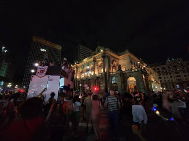 Street Carnival in Sao Paulo. February 15, 2023, Sao Paulo, Brazil: Banda do Candinho parades through the streets of Bela Vista and central region during carnival on Wednesday (15).