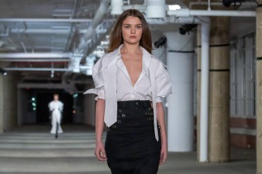 Christian Cowan - Runway - February 2023 New York Fashion Week. February 14, 2023, New York, New York, USA: A model walks the runway at the Christian Cowan fashion show at Starrett-Lehigh Building during New York Fashion Week 2023 