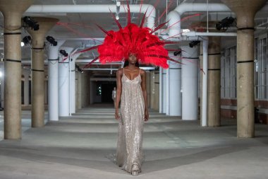 Christian Cowan - Runway - February 2023 New York Fashion Week. February 14, 2023, New York, New York, USA: A model walks the runway at the Christian Cowan fashion show at Starrett-Lehigh Building during New York Fashion Week 2023 