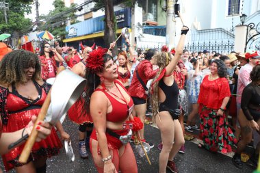 Street Blocks Carnival in Sao Paulo. February 18, 2023, Sao Paulo, Brazil: The Jegue Eletrico block was created at the turn of the millennium by musician and composer Emerson Boy.