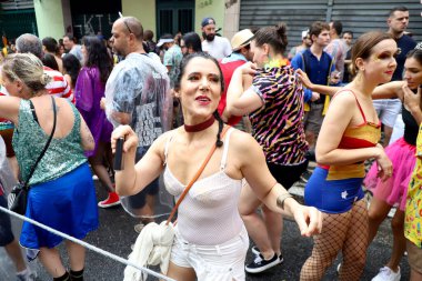 Street Blocks Carnival in Sao Paulo. February 18, 2023, Sao Paulo, Brazil: The Jegue Eletrico block was created at the turn of the millennium by musician and composer Emerson Boy.