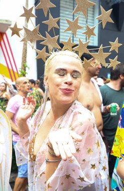 Street Blocks Carnival in Sao Paulo. February 18, 2023, Sao Paulo, Brazil: The Jegue Eletrico block was created at the turn of the millennium by musician and composer Emerson Boy.