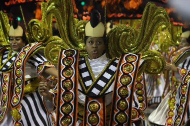 Mocidade Alegre parade during Carnival in Sao Paulo. February 19, 2023, Sao Paulo, Brazil: Parade of Mocidade Alegre Samba School, the 5th to enter the samba catwalk, on the second day of the Carnival Parade of Samba Schools of Sao Paulo 