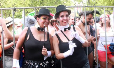 Boitata Block Parade on Street Carnival in Rio de Janeiro. February 19, 2023, Rio de Janeiro, Brazil: Revelers enjoy the parade of Cordao do Boitata block, which brings together thousands of people and plays old machinhas in Praca XV downtown 