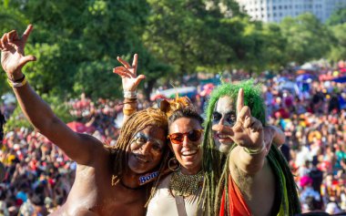Orquestra Voadora during Street Carnival in Rio de Janeiro. February 21, 2023, Rio de Janeiro, Brazil: Movement of revelers in the Orquestra Voadora block, at Aterro do Flamengo, south zone of Rio de Janeiro, on Tuesday (21)