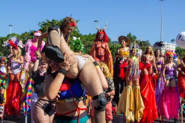 Orquestra Voadora during Street Carnival in Rio de Janeiro. February 21, 2023, Rio de Janeiro, Brazil: Movement of revelers in the Orquestra Voadora block, at Aterro do Flamengo, south zone of Rio de Janeiro, on Tuesday (21)