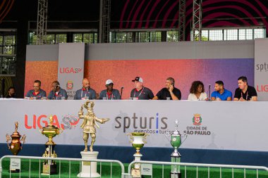 Mocidade Alegre wins Sao Paulo Samba Schools Carnival Parade. February 21, 2022, Sao Paulo, Brazil: The members of Mocidade Alegre Samba school celebrate winning the title of the 2023 Sao Paulo Special Group Carnival parade 