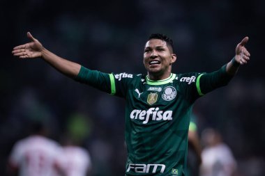 Paulista Soccer Championship: Palmeiras vs RB Bragantino. February 22, 2023, Sao Paulo, Brazil: Rony of Palmeiras celebrates his goal during a soccer match against RB Bragantino, valid for Paulista Soccer Championship, held at Allianz Parque