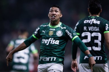Paulista Soccer Championship: Palmeiras vs RB Bragantino. February 22, 2023, Sao Paulo, Brazil: Rony of Palmeiras celebrates his goal during a soccer match against RB Bragantino, valid for Paulista Soccer Championship, held at Allianz Parque