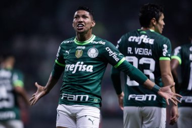 Paulista Soccer Championship: Palmeiras vs RB Bragantino. February 22, 2023, Sao Paulo, Brazil: Rony of Palmeiras celebrates his goal during a soccer match against RB Bragantino, valid for Paulista Soccer Championship, held at Allianz Parque