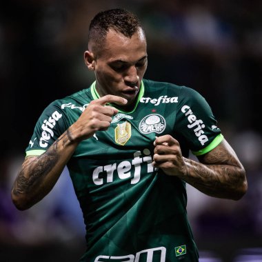 Paulista Soccer Championship: Palmeiras vs RB Bragantino. February 22, 2023, Sao Paulo, Brazil: Breno Lopes of Palmeiras celebrates his goal during a soccer match against RB Bragantino, valid for Paulista Soccer Championship