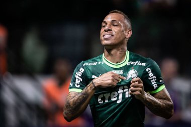  Paulista Soccer Championship: Palmeiras vs RB Bragantino. February 22, 2023, Sao Paulo, Brazil: Breno Lopes of Palmeiras celebrates his goal during a soccer match against RB Bragantino, valid for Paulista Soccer Championship
