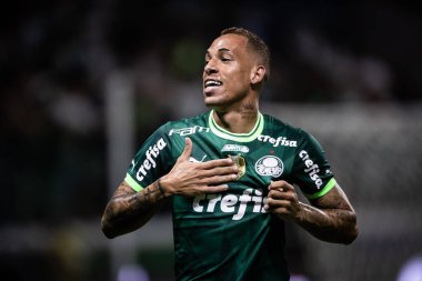 Paulista Soccer Championship: Palmeiras vs RB Bragantino. February 22, 2023, Sao Paulo, Brazil: Breno Lopes of Palmeiras celebrates his goal during a soccer match against RB Bragantino, valid for Paulista Soccer Championship