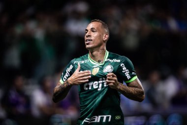 Paulista Soccer Championship: Palmeiras vs RB Bragantino. February 22, 2023, Sao Paulo, Brazil: Breno Lopes of Palmeiras celebrates his goal during a soccer match against RB Bragantino, valid for Paulista Soccer Championship