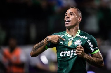 Paulista Soccer Championship: Palmeiras vs RB Bragantino. February 22, 2023, Sao Paulo, Brazil: Breno Lopes of Palmeiras celebrates his goal during a soccer match against RB Bragantino, valid for Paulista Soccer Championship
