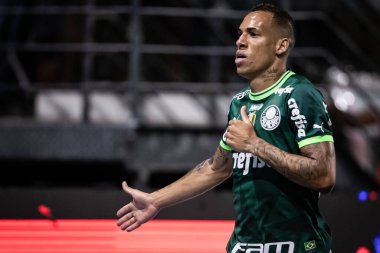 Paulista Soccer Championship: Palmeiras vs RB Bragantino. February 22, 2023, Sao Paulo, Brazil: Breno Lopes of Palmeiras celebrates his goal during a soccer match against RB Bragantino, valid for Paulista Soccer Championship