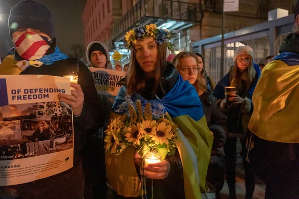 Candlelight Vigil Ukraine Resilience Resistance February 2023 New York Usa — Zdjęcie stockowe