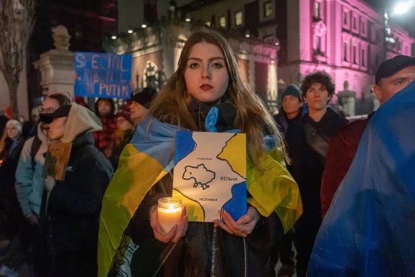 Candlelight Vigil Ukraine Resilience Resistance February 2023 New York Usa —  Fotos de Stock