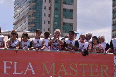 Fla Master Block Parading on Street Carnival in Rio de Janeiro. February 25, 2023, Rio de Janeiro, Brazil: Celebrating Zico, Fla Master Carnival block paraded on Saturday (25), in Barra da Tijuca in Rio de Janeiro. Zico, Flamengo idol 