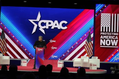 Steve Banon during CPAC  Covention in Maryland. March 03, 2023, Maryland, USA: Steve Banon during CPAC convention  Protecting America Now is taking place at (INT) CPAC at Gaylord National Resort & Convention Cente