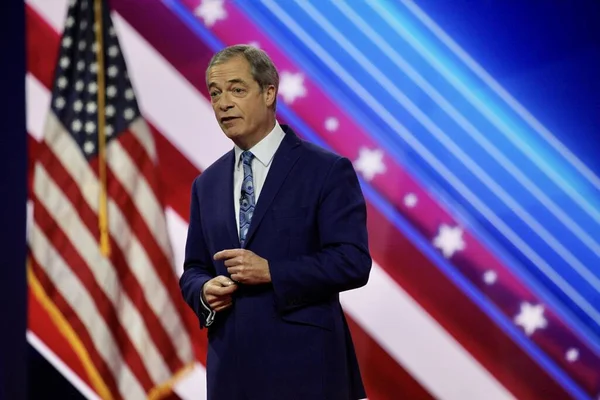 stock image Nigel Farage, Fmr. Leader of the Brexit Party during CPAC Covention in Maryland. March 03, 2023, Maryland, USA: Nigel Farage, Fmr. Leader of the Brexit Party during CPAC convention  Protecting America Now 