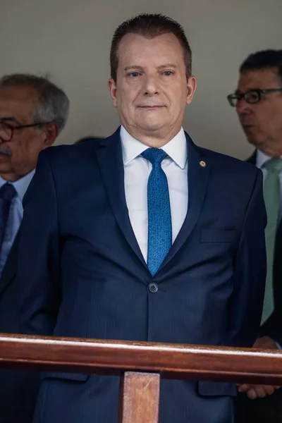 Sao Paulos Gouverneur Tarcisio Woont Overdrachtsceremonie Van Militaire College Leiderschap — Stockfoto