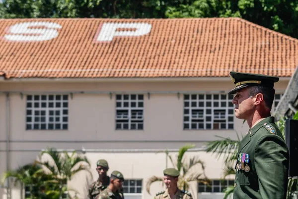 Губернатор Сан Паулоса Тарчизио Посещает Церемонию Передачи Руководства Военного Колледжа — стоковое фото