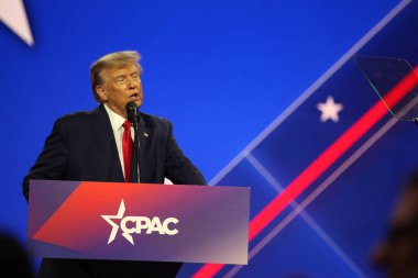 Donald J. Trump, Maryland 'deki CPAC Covention Protection America Now' da. 4 Mart 2023, Maryland, ABD: Amerika 'nın eski başkanı Donald J. Trump, CPAC' da Amerika 'yı Koruma Kongresi' nde.