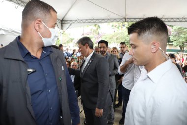 (Sao Paulo Valisi Tarcisio, Sao Paulo 'daki Aşı Kampanyası' na katıldı. Sao Paulo, Brezilya, 07 Mart 2023 Sao Paulo, Tarcisio de Freitas valisi, Sao Paulo Belediye Başkanı Ricardo Nunes ve sekreterleri de katılıyorlar.