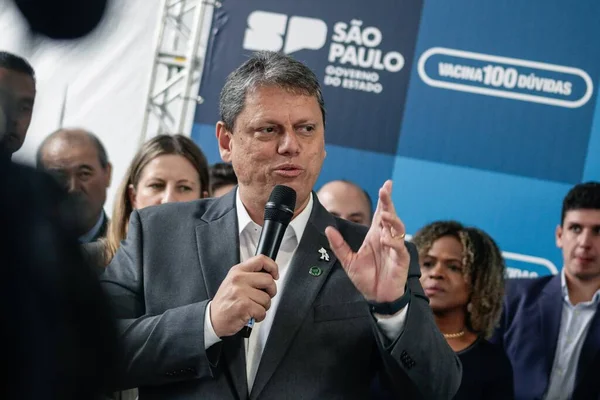 Guvernér Sao Paula Tarcisio Účastní Vaccine Campaing Sao Paulu Března — Stock fotografie