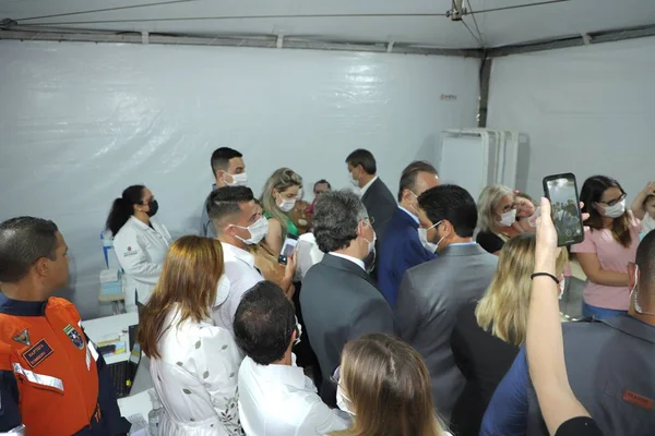Int Gouverneur Van Sao Paulo Tarcisio Neemt Deel Aan Vaccincampagne — Stockfoto