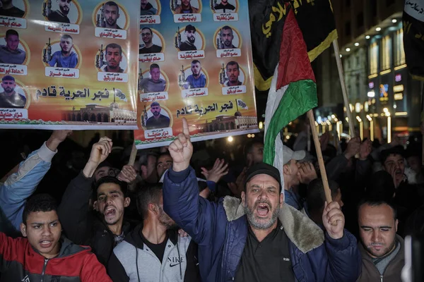 国家行动派和囚犯委员会组织了支持囚犯的愤怒集会 2023年3月7日 巴勒斯坦 全国和伊斯兰行动派和加沙地带囚犯委员会 — 图库照片