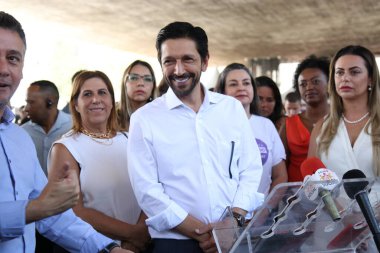 Sao Paulo 'da Uluslararası Kadınlar Günü. 8 Mart 2023. Sao Paulo, Brezilya: Sao Paulo Belediye Başkanı Ricardo Nunes (MDB), Sao Paulo Sanat Müzesi 'nin (Masp.)