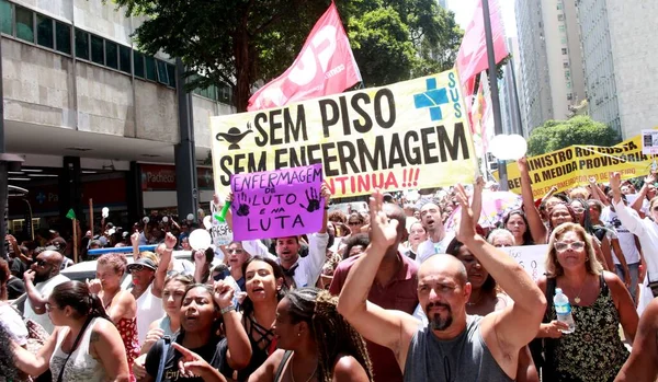 Manifestación Enfermeras Técnicos Auxiliares Enfermería Estado Río Janeiro Marzo 2023 — Foto de Stock