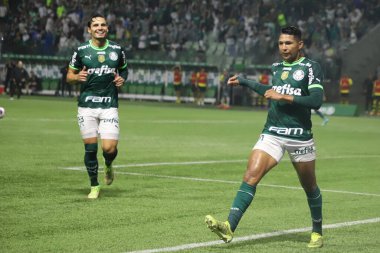 Paulista Futbol Şampiyonası: Palmeiras, Sao Bernardo 'ya karşı. 11 Mart 2023, Sao Paulo, Brezilya: Palmeiras 'lı Rony, Palmeiras ve Sao Bernardo arasındaki futbol maçında Paulista Şampiyonası çeyrek finalleri için geçerli olan golünü kutluyor.