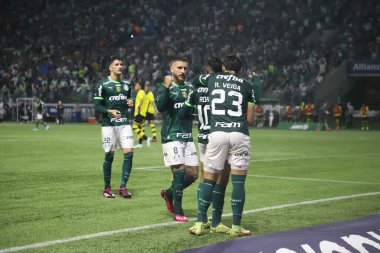 Paulista Futbol Şampiyonası: Palmeiras, Sao Bernardo 'ya karşı. 11 Mart 2023, Sao Paulo, Brezilya: Palmeiras 'lı Rony, Palmeiras ve Sao Bernardo arasındaki futbol maçında Paulista Şampiyonası çeyrek finalleri için geçerli olan golünü kutluyor.