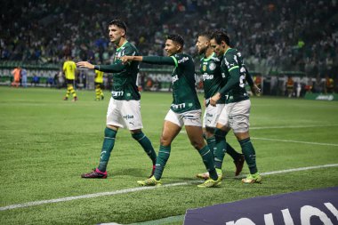 Paulista Futbol Şampiyonası: Palmeiras, Sao Bernardo 'ya karşı. 11 Mart 2023, Sao Paulo, Brezilya: Palmeiras 'lı Rony, Palmeiras ve Sao Bernardo arasındaki futbol maçında Paulista Şampiyonası çeyrek finalleri için geçerli olan golünü kutluyor.