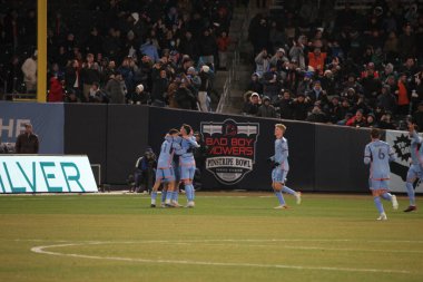  2023 MLS Normal Sezon: NYCFC, Inter Miami CF 'ye karşı. 11 Mart 2023, New York, ABD: Miami 'den bir oyuncu 2023 MLS Normal Futbol Maçı' nda NYCFC 'ye 1-0 üstünlük verilmesine karşı gol attı.