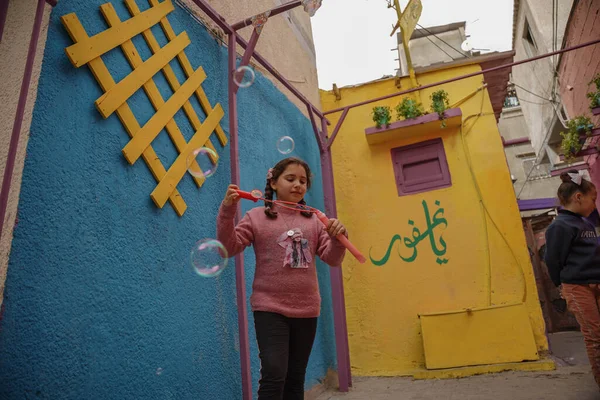 Renkli Şerit Kutsal Ramazan Ayı Için Hazırlanıyor Mart 2023 Gazze — Stok fotoğraf