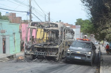 Natal 'daki Suçluların Saldırıları. 14 Mart 2023, Natal, Rio Grande do Norte, Brezilya: Suçlular, 14 Mart Salı günü Rio Grande do Norte 'nin Natal kentinde bir toplu taşıma otobüsünü ateşe verdiler.