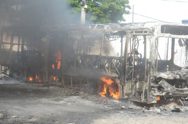 Natal 'daki Suçluların Saldırıları. 14 Mart 2023, Natal, Rio Grande do Norte, Brezilya: Suçlular, 14 Mart Salı günü Rio Grande do Norte 'nin Natal kentinde bir toplu taşıma otobüsünü ateşe verdiler.
