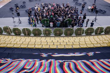 Raimundos grubunun basçısı Canisso 'nun Uyandırma Töreni. 15 Mart 2023, Barueri, Sao Paulo, Brezilya: 15 Mart Çarşamba günü Barueri, Sao Paulo 'daki spor salonunda Raimundos' un basçısı Canisso 'nun anma töreni 