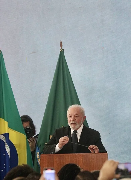 卢拉参加了Pronasci Ii的启动仪式 并向特别女警察分局提供了车辆 2023年3月15日 巴西利亚 巴西联邦区 巴西总统路易斯 伊纳西奥 达席尔瓦 — 图库照片
