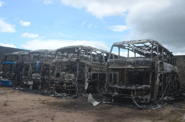Suçlular Natal Daki Otobüsleri Ateşe Vererek Saldırılarına Devam Ediyorlar Mart — Stok fotoğraf