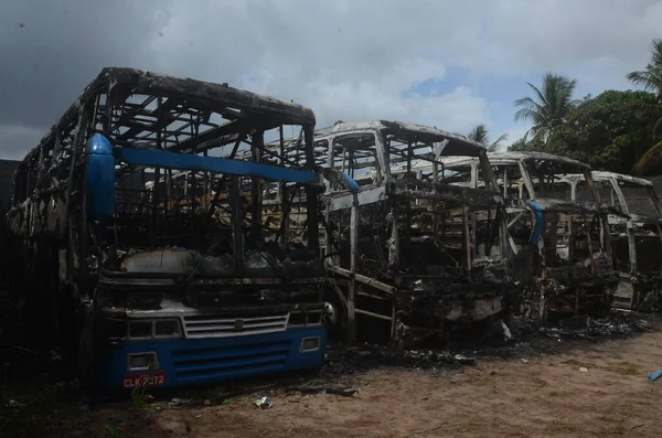 Los Criminales Continúan Sus Ataques Incendiando Autobuses Natal Marzo 2023 — Foto de Stock